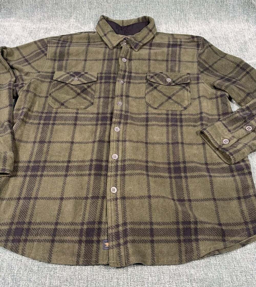 Freedom Foundry Men's Green Plaid Fleece Button Up Shirt Jacket XL